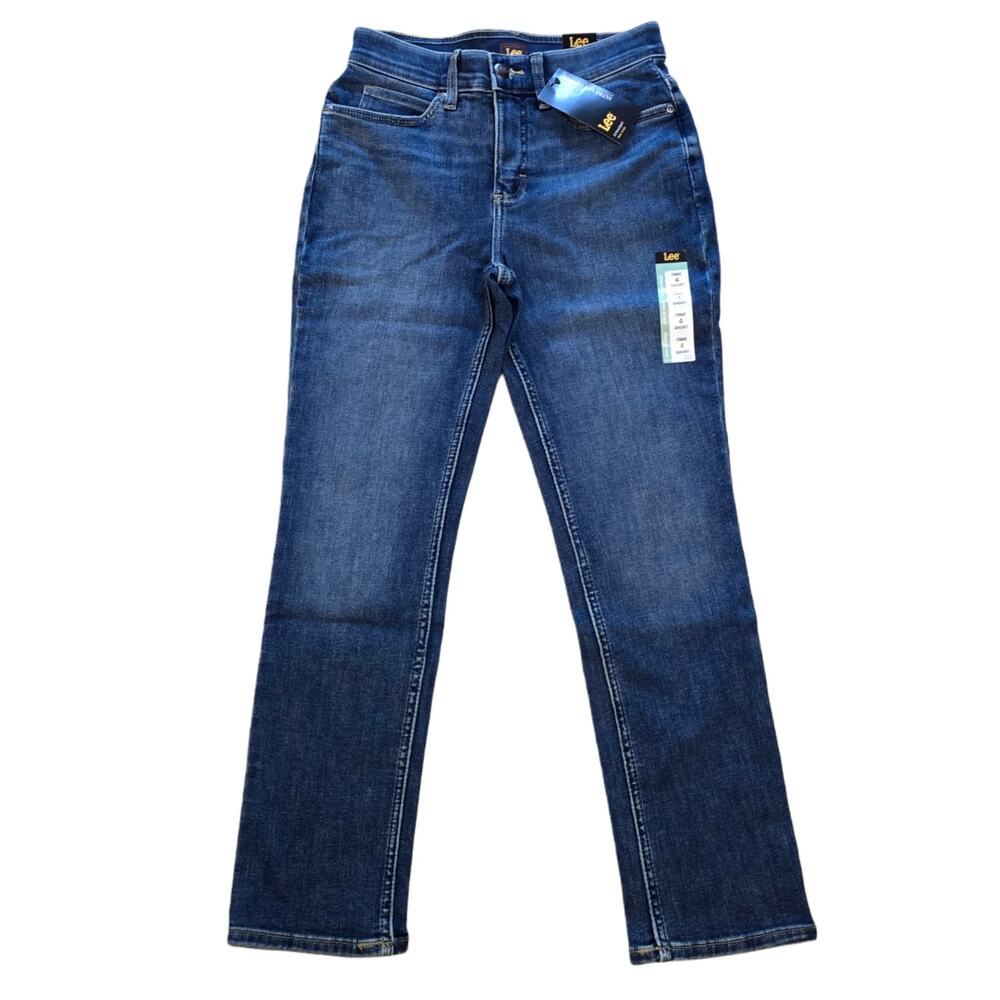 Lee Womens Ultra Lux Comfort Mid Rise Straight Leg Jeans Blue Size 4 Short New